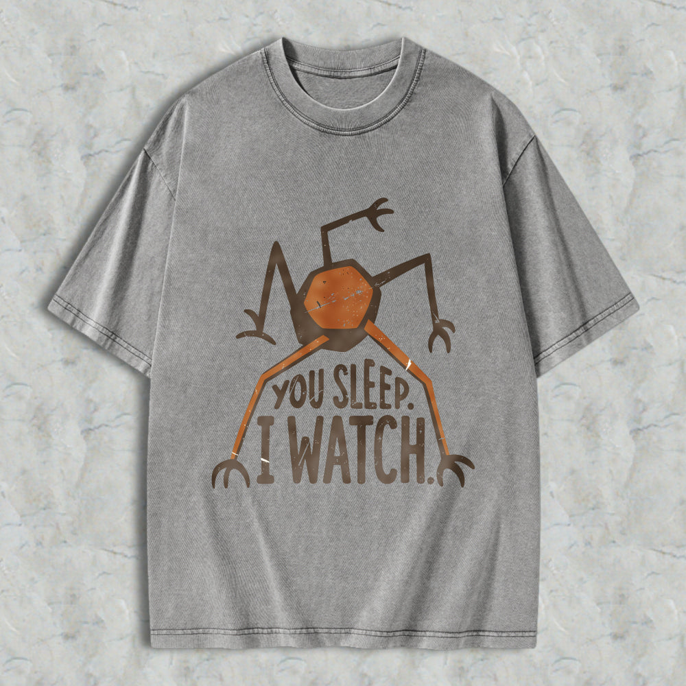 Wardrobecart Spider With Text You Sleep I Watch Unisex Washed T-shirt