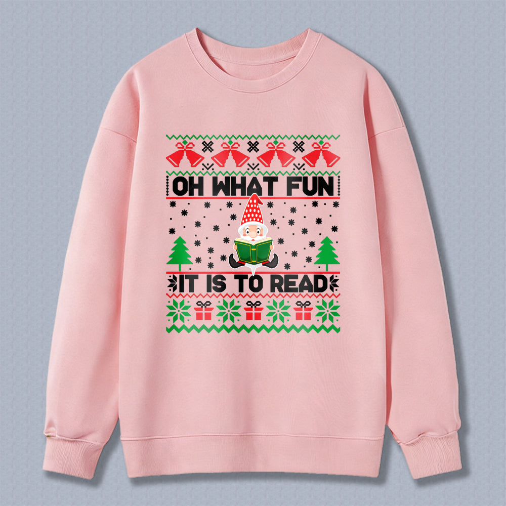 Wardrobecart Christmas Gnome Reading Book Pattern Oh What Fun It Is To Read Unisex Classic Sweatshirt