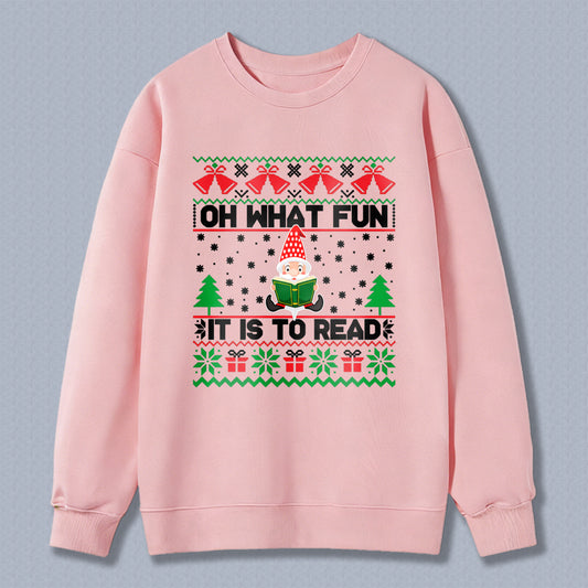 Wardrobecart Christmas Gnome Reading Book Pattern Oh What Fun It Is To Read Unisex Classic Sweatshirt