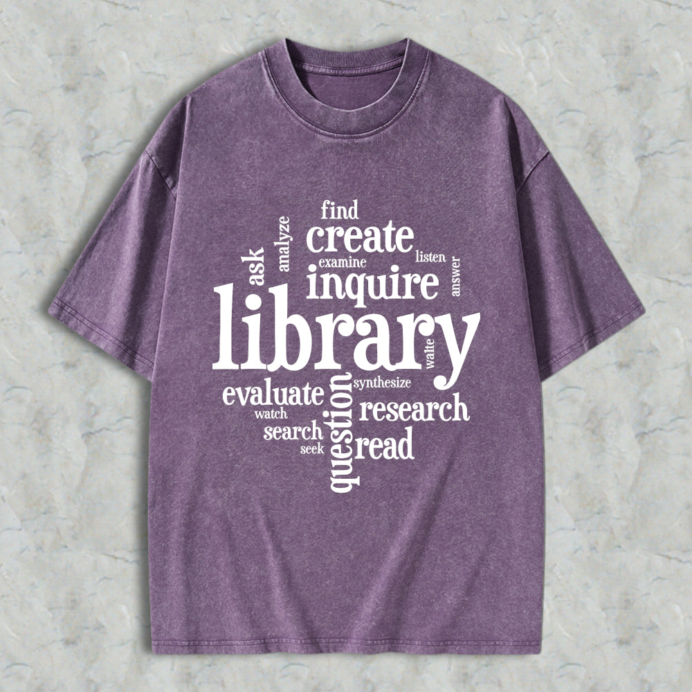 Wardrobecart Library Word Cloud Design Unisex Washed T-shirt
