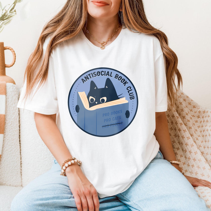 Wardrobecart Antisocial Book Club Cat Reading Book Unisex Classic T-shirt