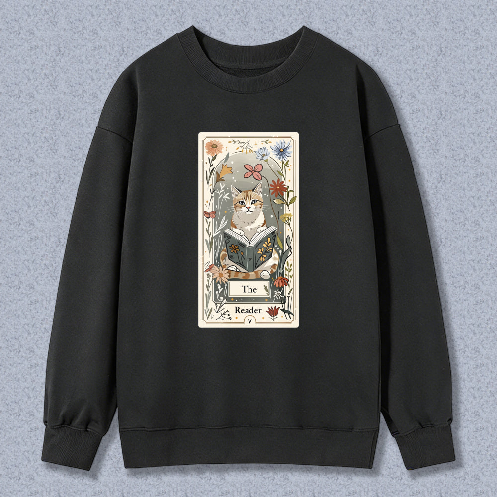 Wardrobecart Cat Reading Book Floral Tarot Card Design The Reader Unisex Classic Sweatshirt
