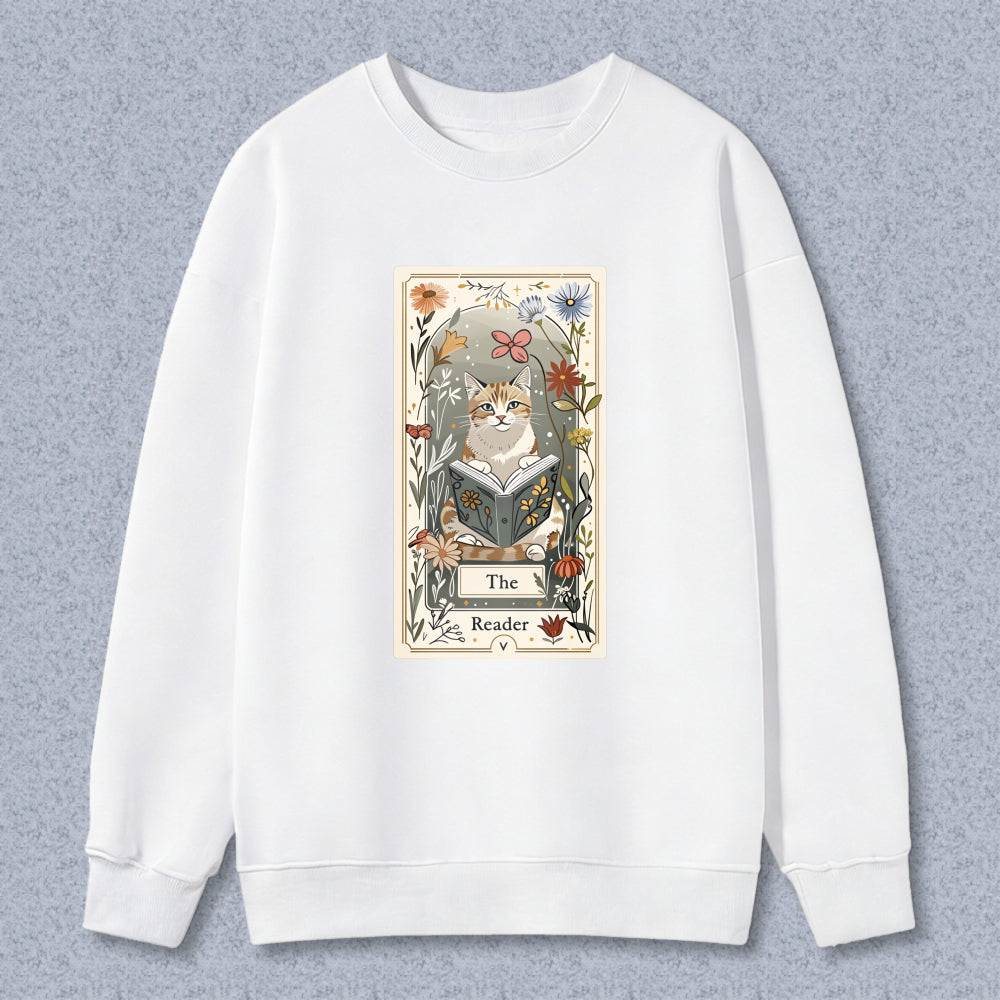 Wardrobecart Cat Reading Book Floral Frame The Reader Unisex Classic Sweatshirt