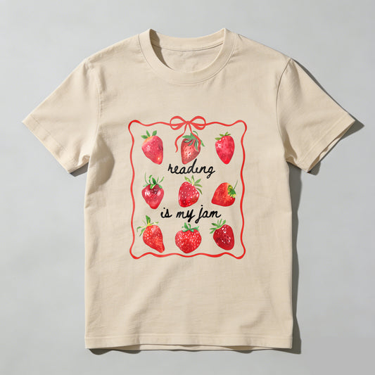 Wardrobecart Strawberries Framed With Reading Is My Jam Text Unisex Classic T-shirt
