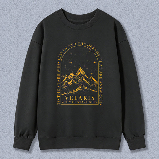 Wardrobecart Mountain Landscape With Stars And Text Velaris City Of Starlight Unisex Classic Sweatshirt