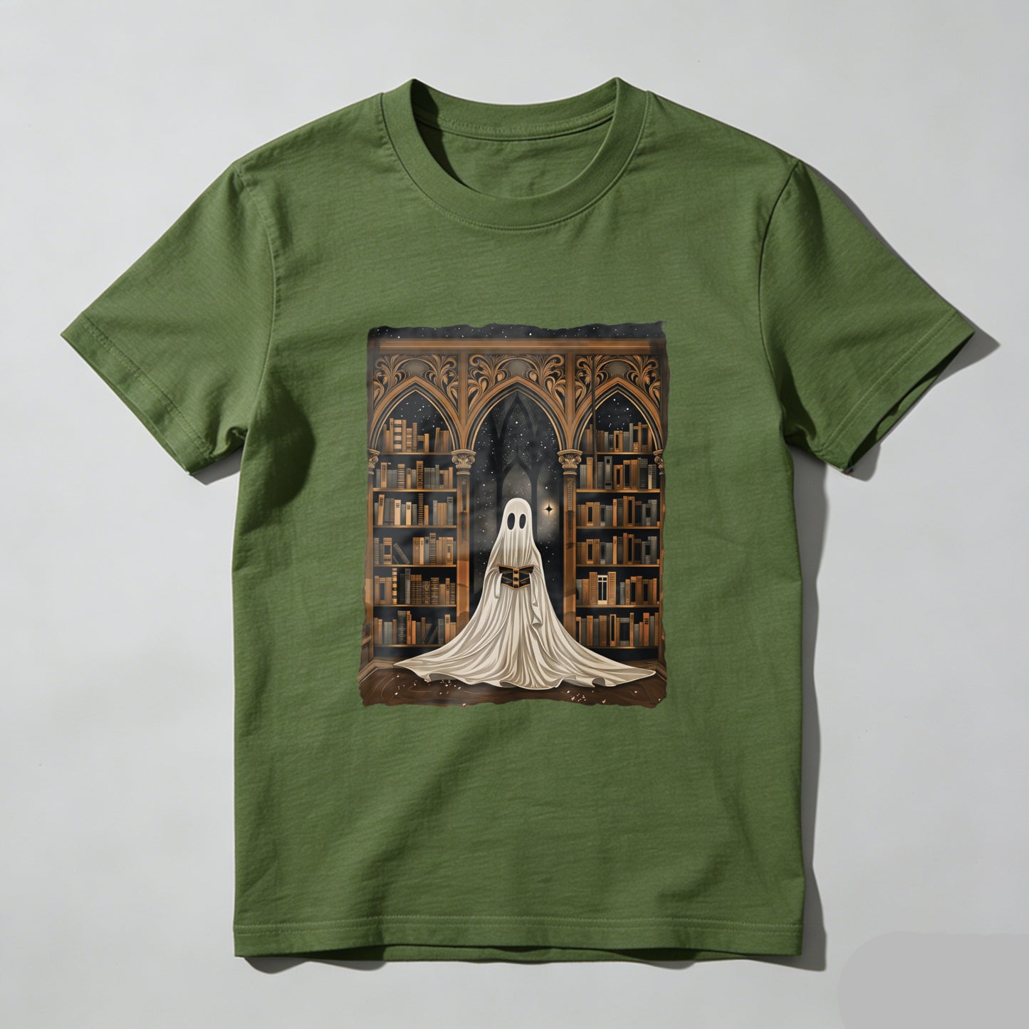Wardrobecart Ghost In Library With Books And Stars Unisex Classic T-shirt