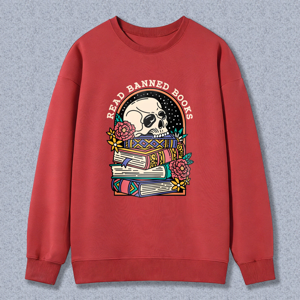 Wardrobecart Skull And Books With Flowers Pattern Unisex Classic Sweatshirt
