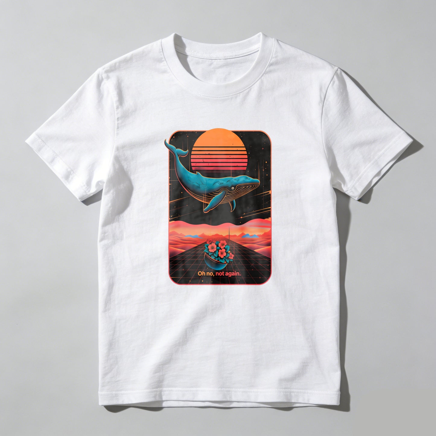 Wardrobecart Whale Sunset Grid Flowers Text Unisex Classic T-shirt