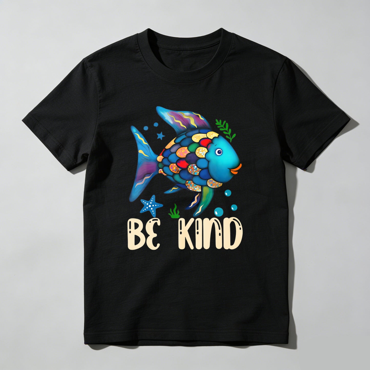 Wardrobecart Colorful Fish With Be Kind Text Unisex Classic T-shirt