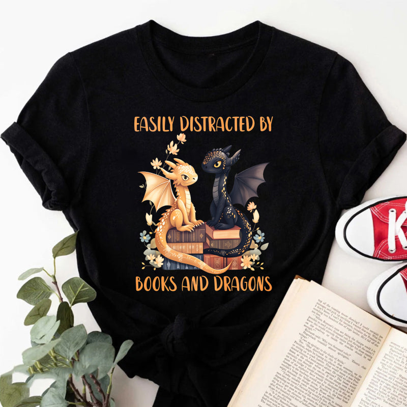 Wardrobecart Easily Distracted By Books And Dragons Unisex Classic T-shirt