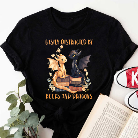 Wardrobecart Easily Distracted By Books And Dragons Unisex Classic T-shirt