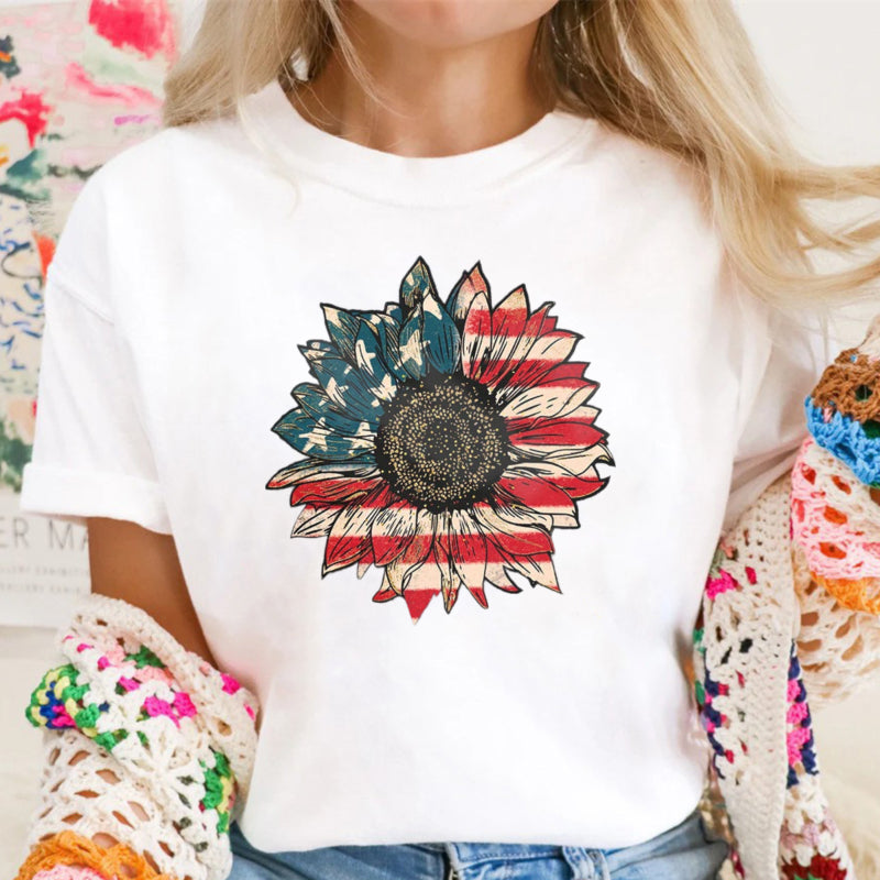 Sunflower With American Flag Design T-shirt