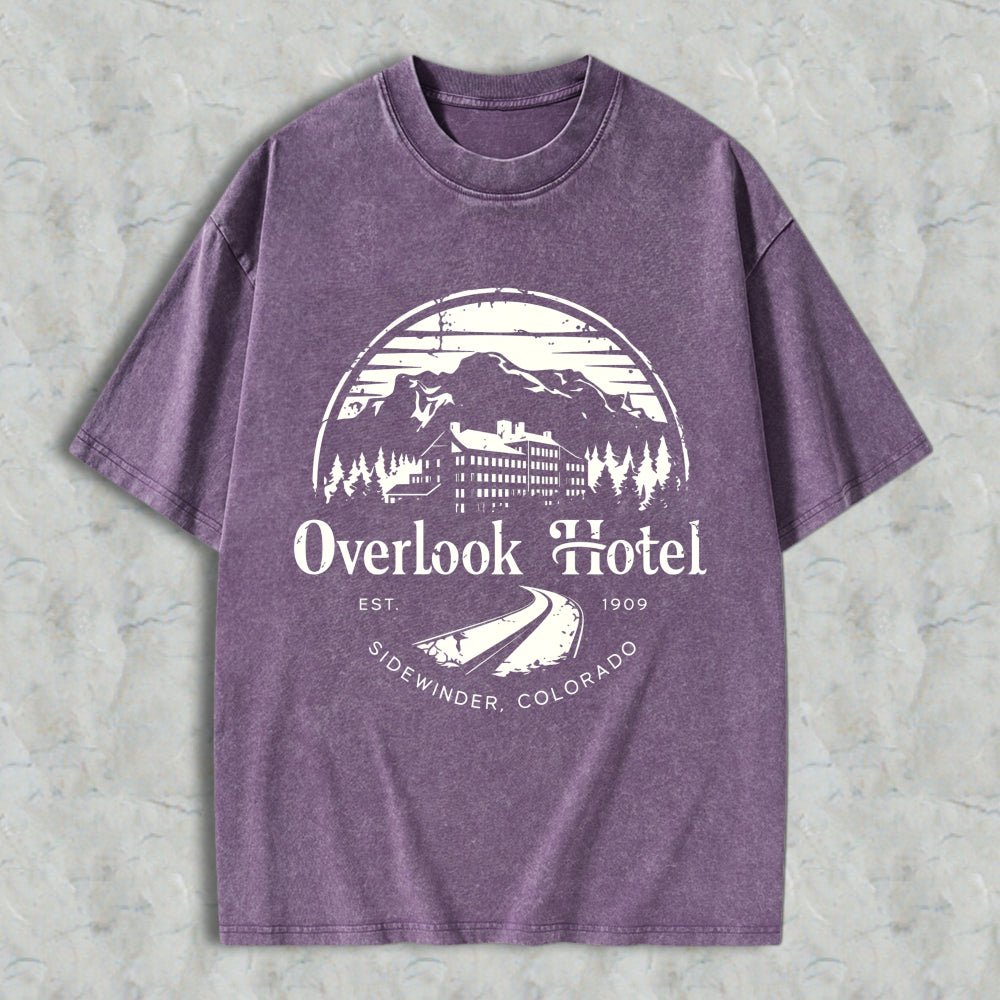 Wardrobecart Overlook Hotel Mountain Scene With Trees And Building Design Unisex Washed T-shirt