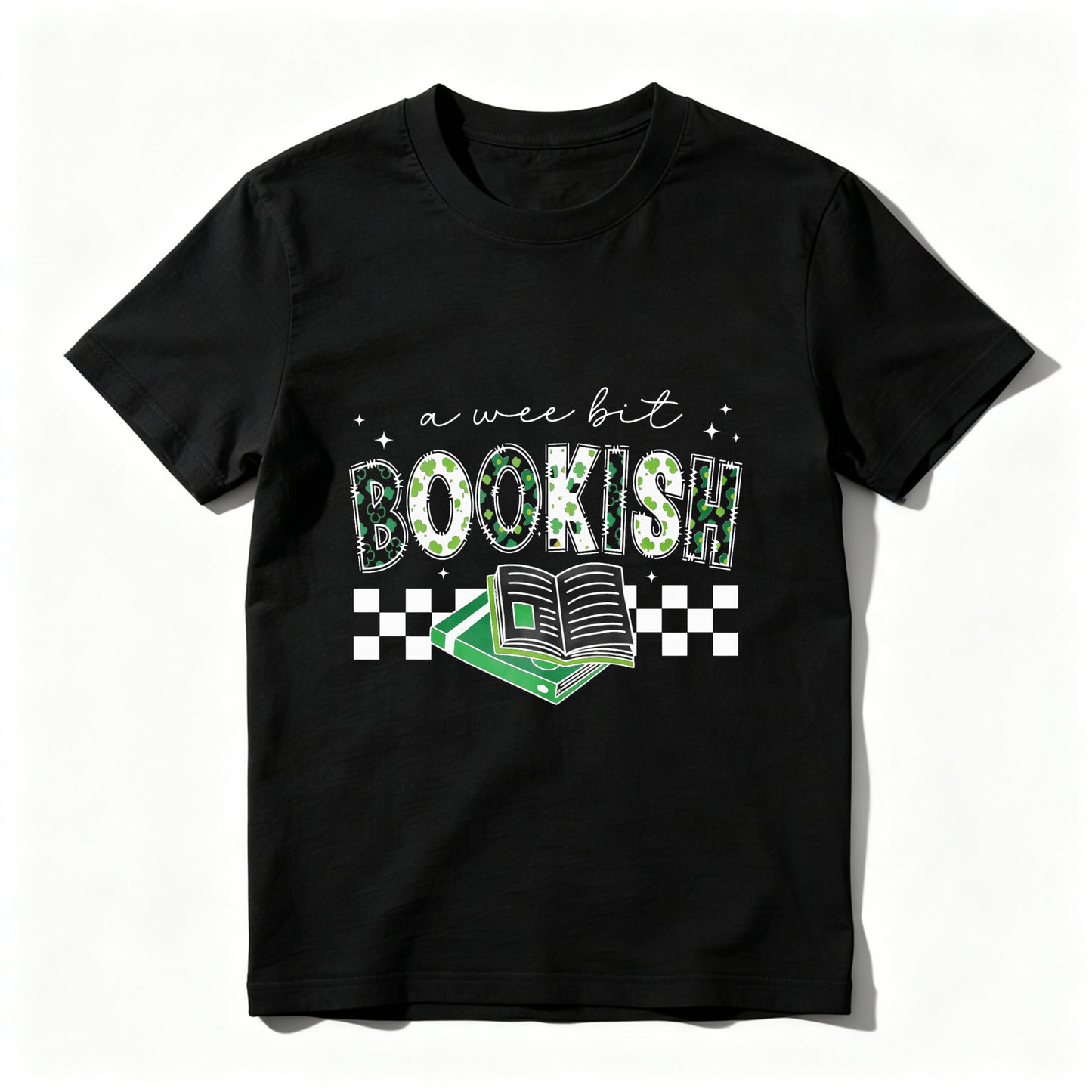 Wardrobecart A Wee Bit Bookish With Open Book And Checkered Pattern Unisex Classic T-shirt
