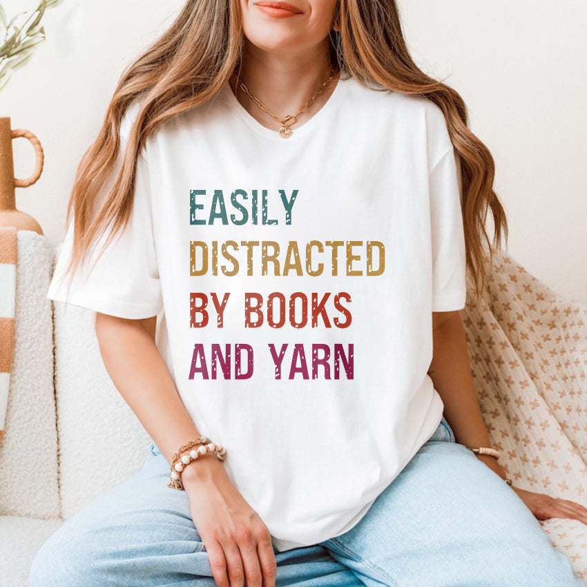 Wardrobecart Easily Distracted By Books And Yarn Unisex Classic T-shirt