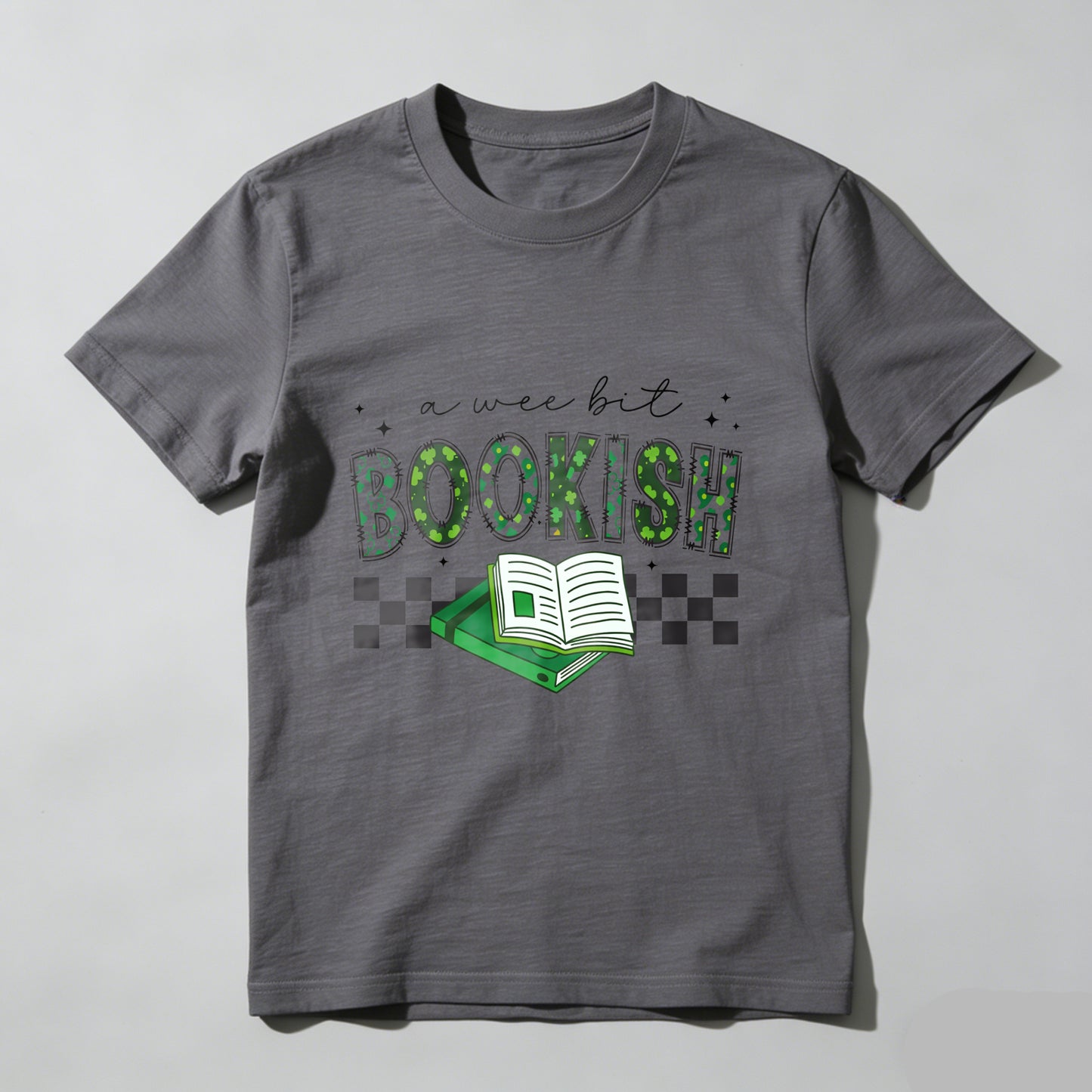 Wardrobecart A Wee Bit Bookish With Open Book And Checkered Pattern Unisex Classic T-shirt