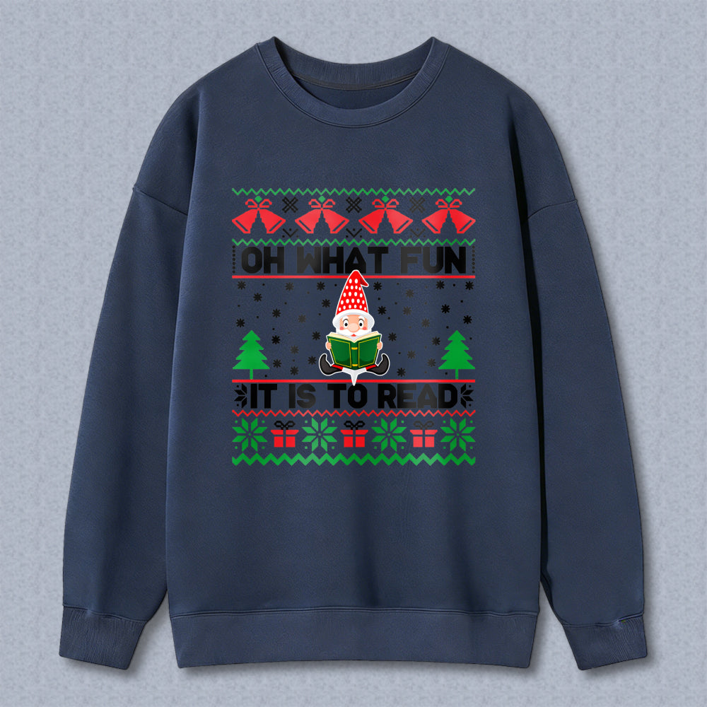 Wardrobecart Christmas Gnome Reading Book Pattern Oh What Fun It Is To Read Unisex Classic Sweatshirt