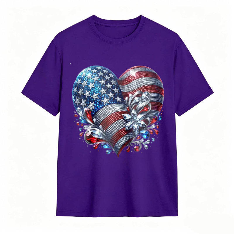 American Flag Heart Design Cotton Casual T-shirt