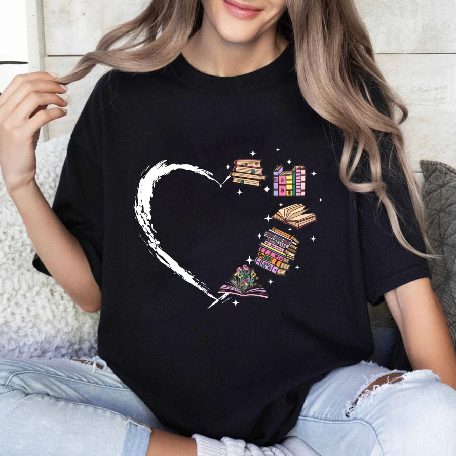 Wardrobecart Heart Books Stack Flowers Stars Unisex Classic T-shirt
