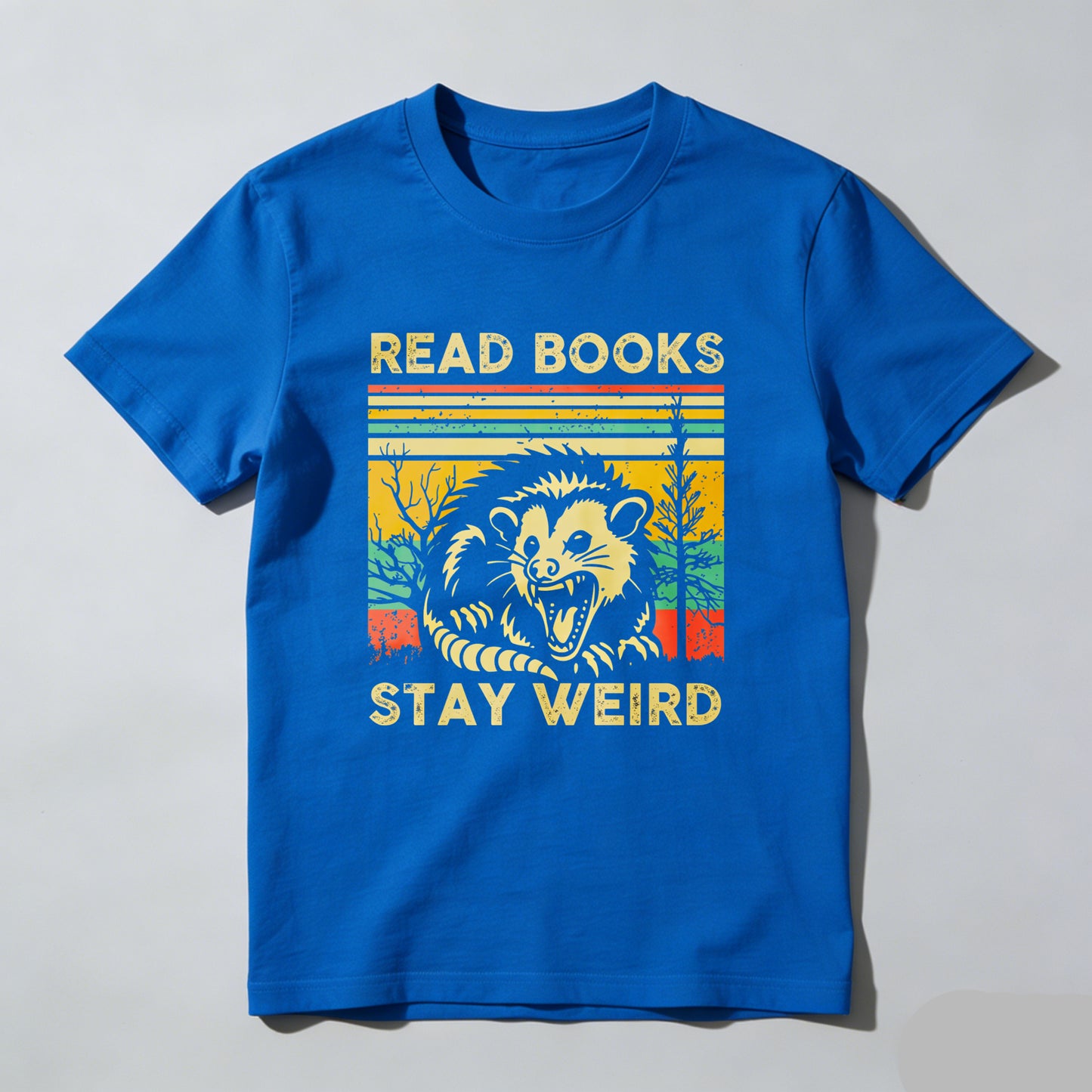 Wardrobecart Read Books Stay Weird Opossum Sunset Trees Unisex Classic T-shirt