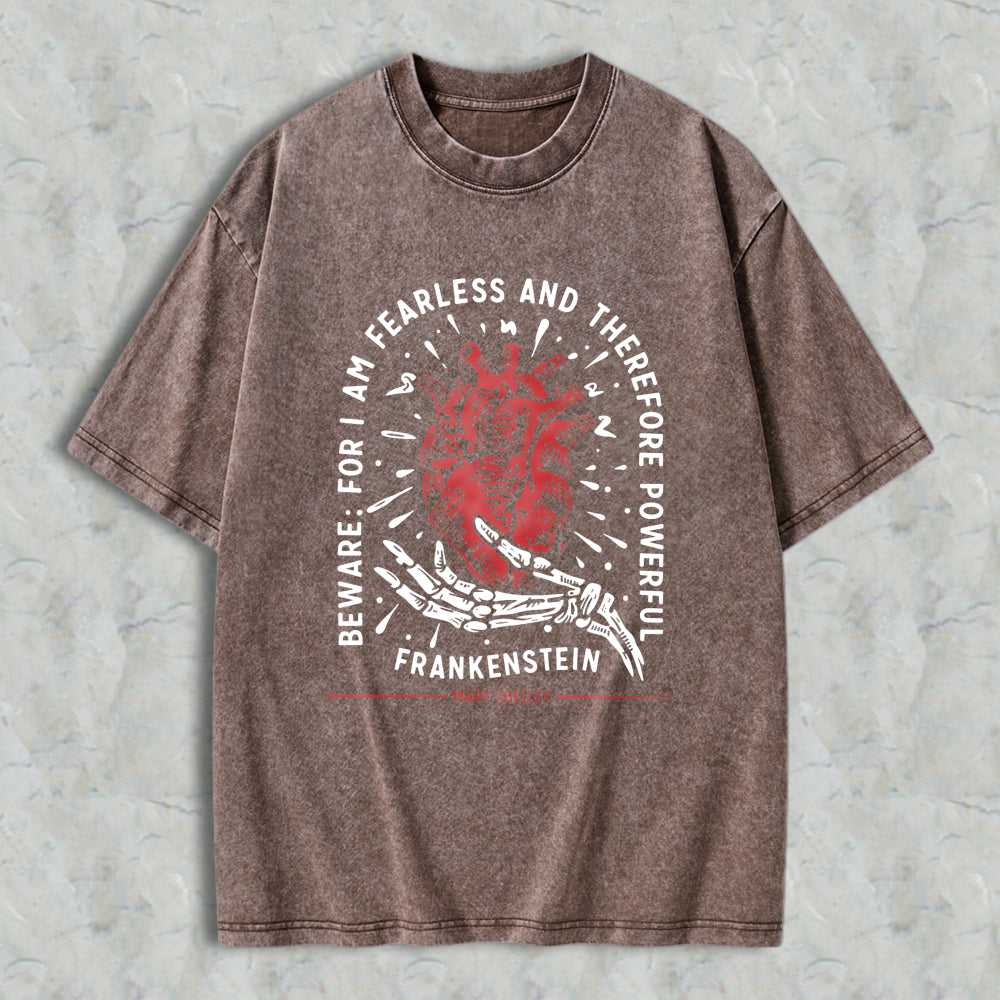 Wardrobecart Frankenstein Heart And Skeleton Hand Design With Quote From Mary Shelley Unisex Washed T-shirt