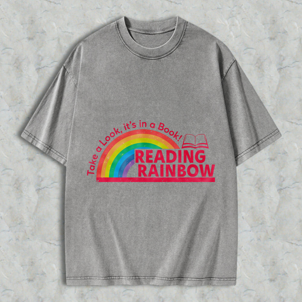 Wardrobecart Reading Rainbow Take A Look Its In A Book Unisex Washed T-shirt