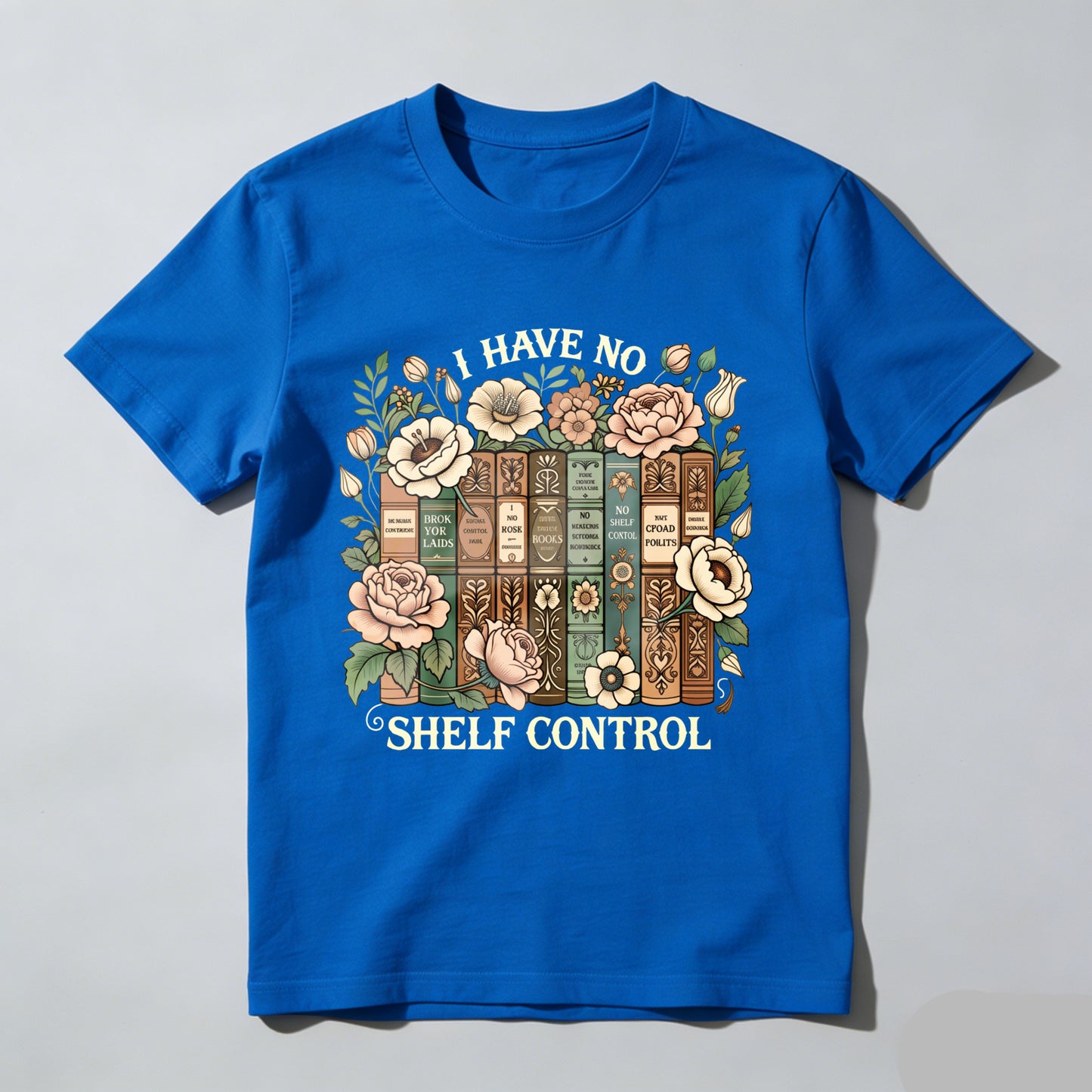 Wardrobecart Floral Bookshelf Design With Vintage Books And Roses Unisex Classic T-shirt