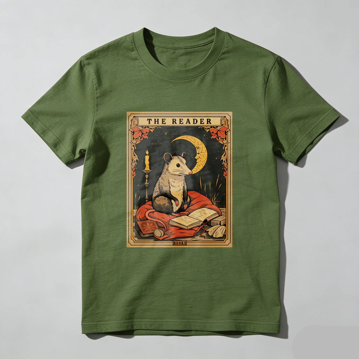 Wardrobecart The Reader Mouse Book Moon Candle Leaves Unisex Classic T-shirt
