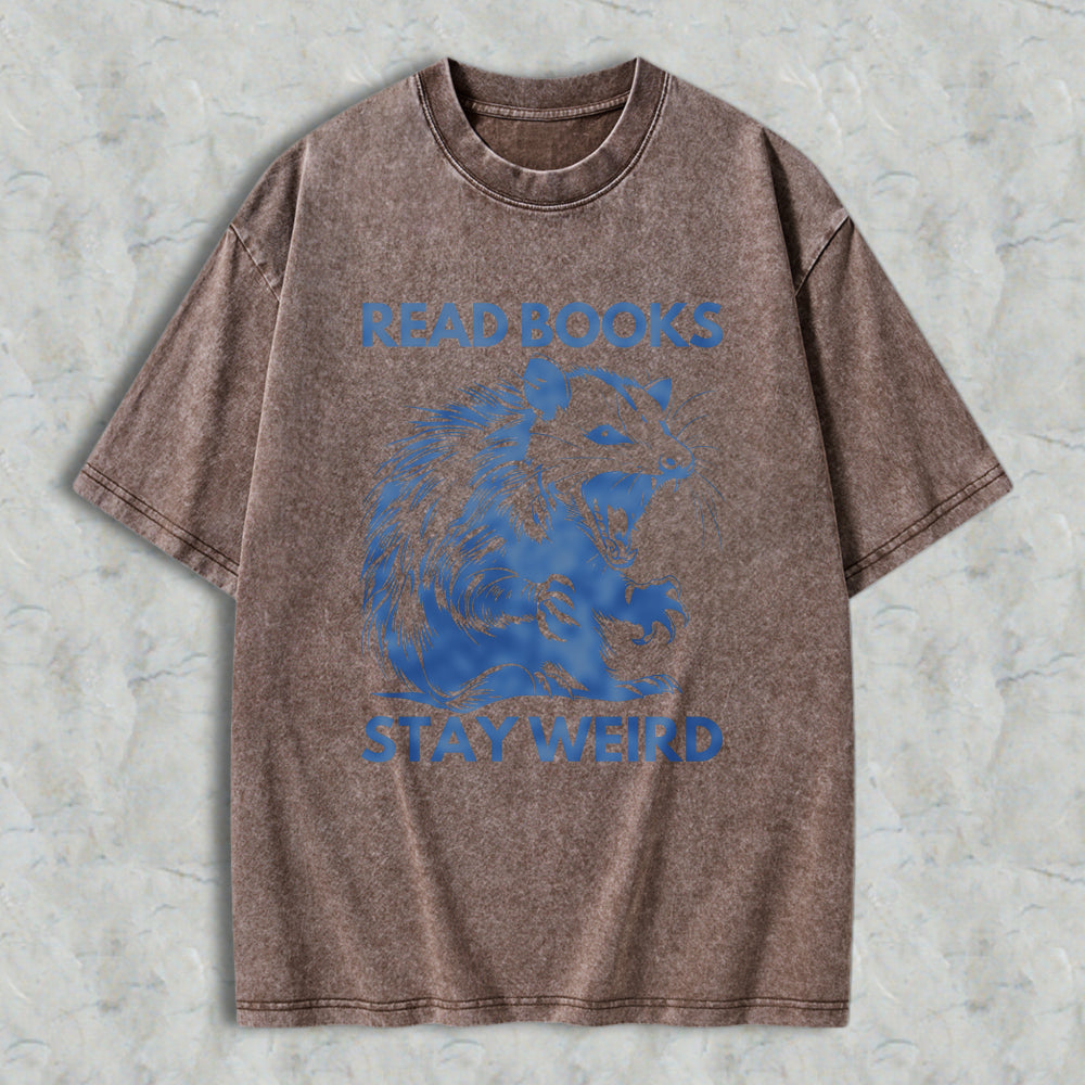 Wardrobecart Read Books Stay Weird Rat Graphic Unisex Washed T-shirt