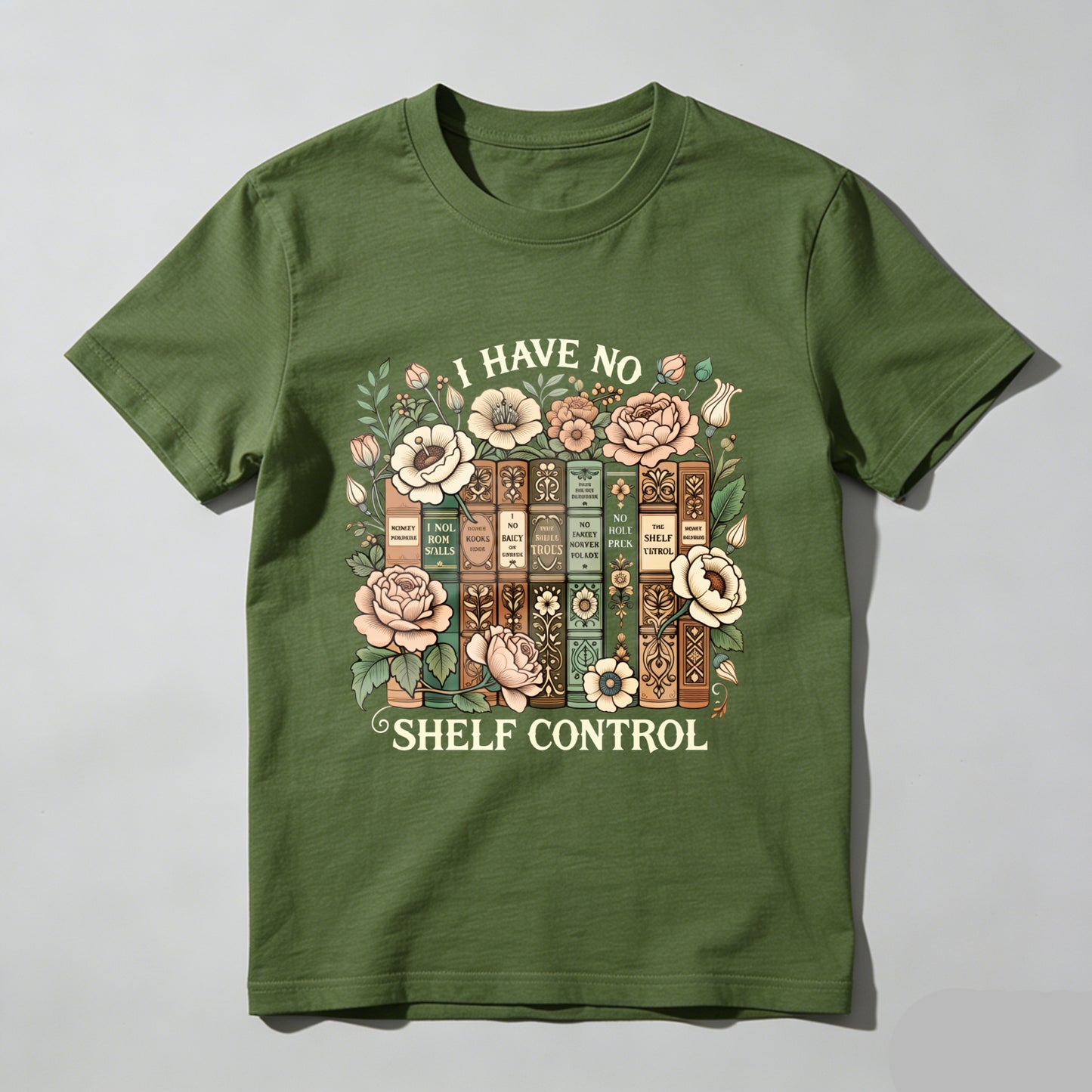 Wardrobecart Floral Bookshelf Design With Vintage Books And Roses Unisex Classic T-shirt