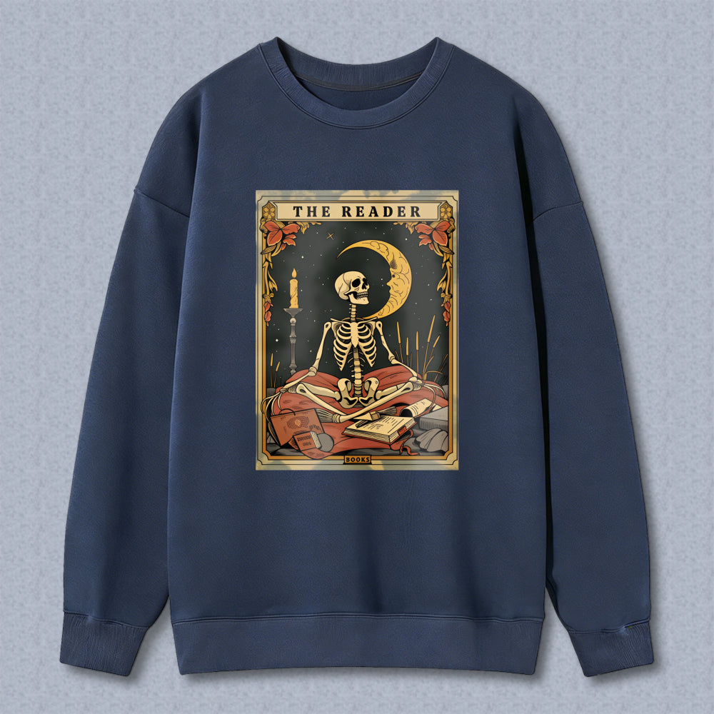 Wardrobecart The Reader Tarot Card Skeleton Moon And Candle Design Unisex Classic Sweatshirt