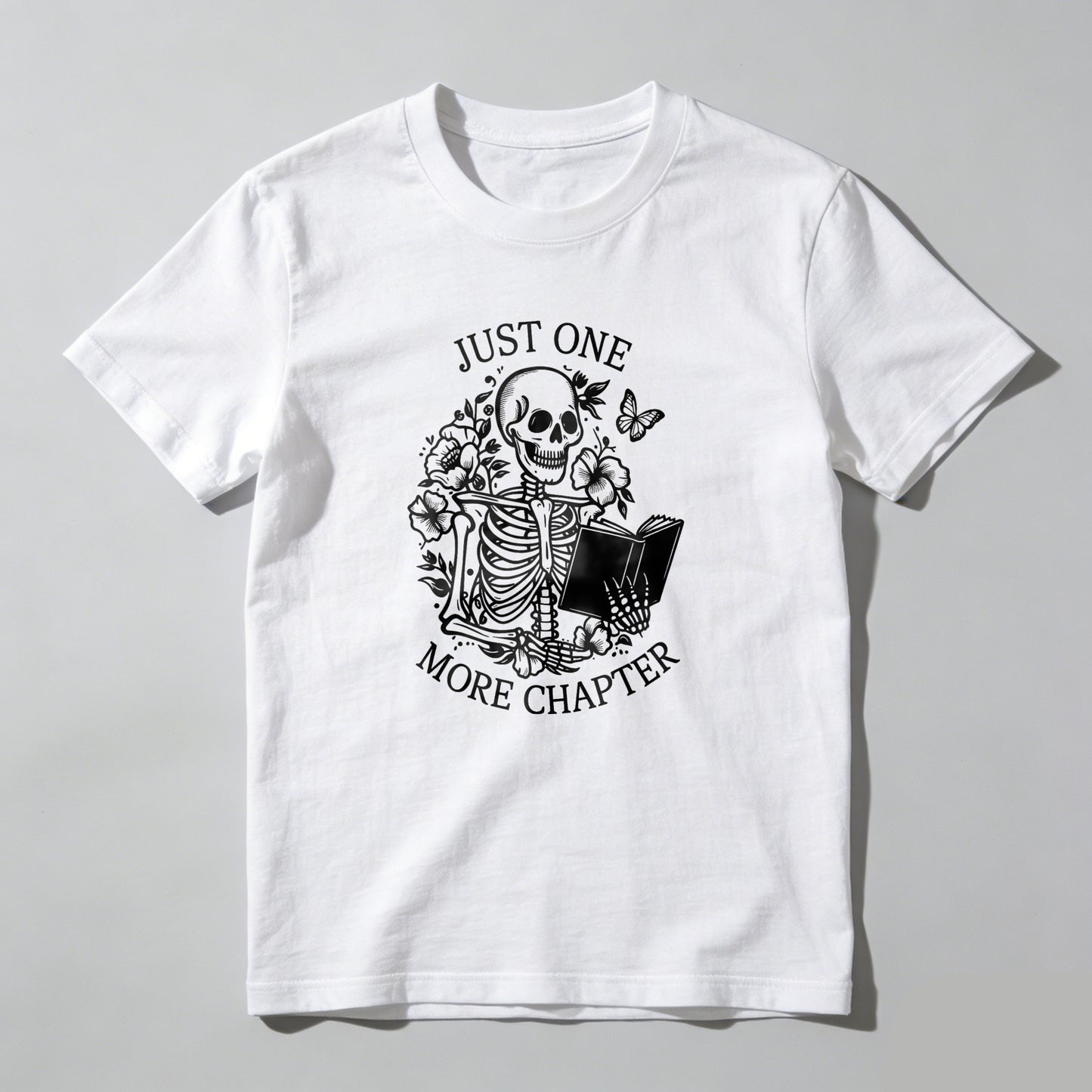 Wardrobecart Skeleton Reading Book With Flowers And Butterfly Unisex Classic T-shirt