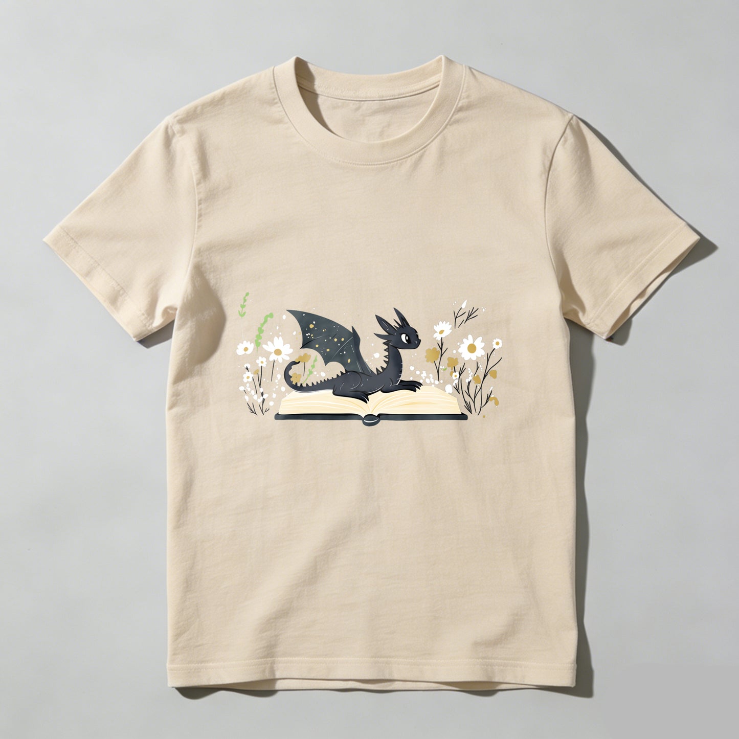 Wardrobecart Dragon Reading Book With Flowers Unisex Classic T-shirt