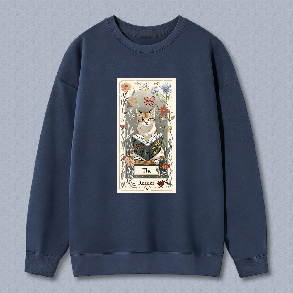 Wardrobecart Cat Reading Book Floral Tarot Card Design The Reader Unisex Classic Sweatshirt