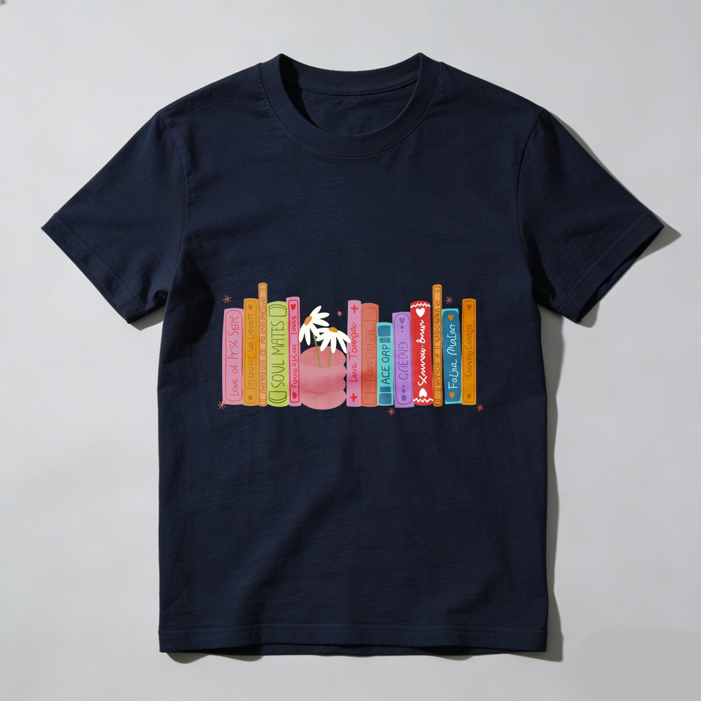 Wardrobecart Colorful Bookshelf With Potted Plant Unisex Classic T-shirt