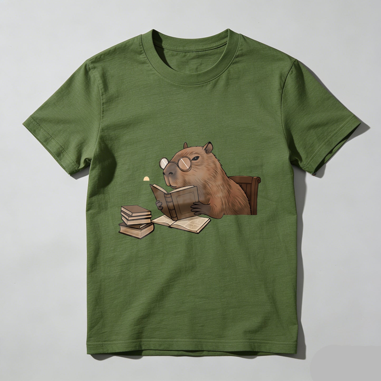 Wardrobecart Capybara Reading Book With Glasses And Stack Of Books Unisex Classic T-shirt