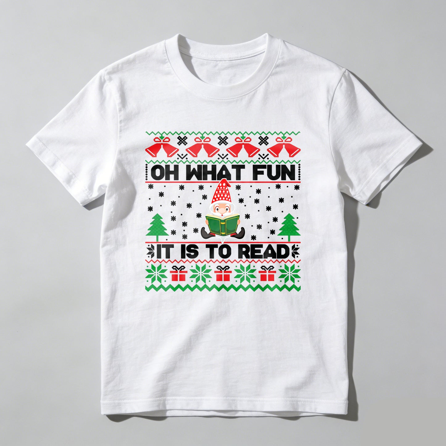 Wardrobecart Elf Reading Book Christmas Pattern Unisex Classic T-shirt