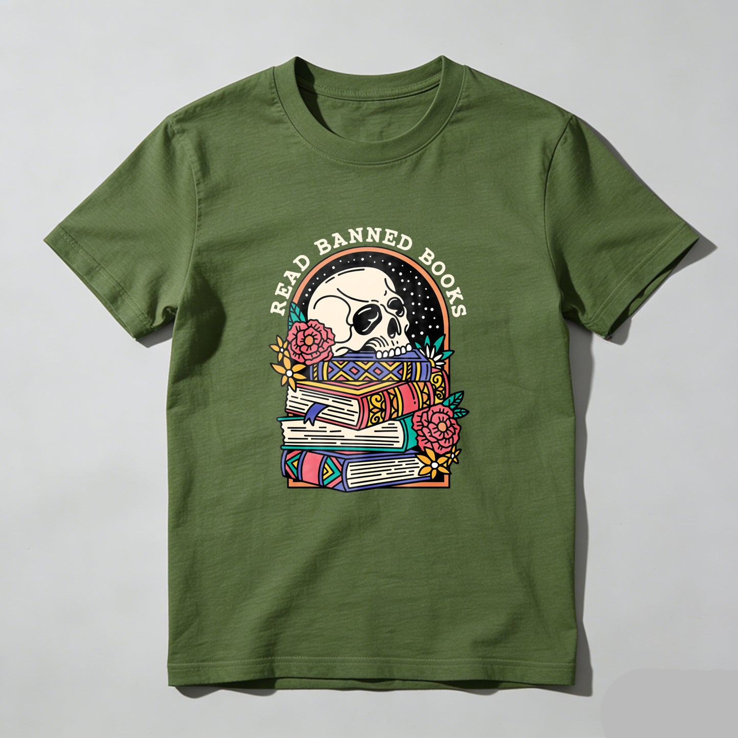 Wardrobecart Read Banned Books Skull Books Flowers Rainbow Unisex Classic T-shirt