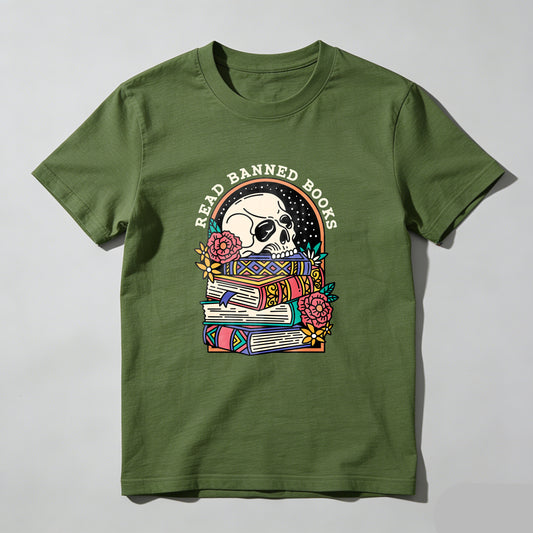 Wardrobecart Read Banned Books Skull Books Flowers Rainbow Unisex Classic T-shirt
