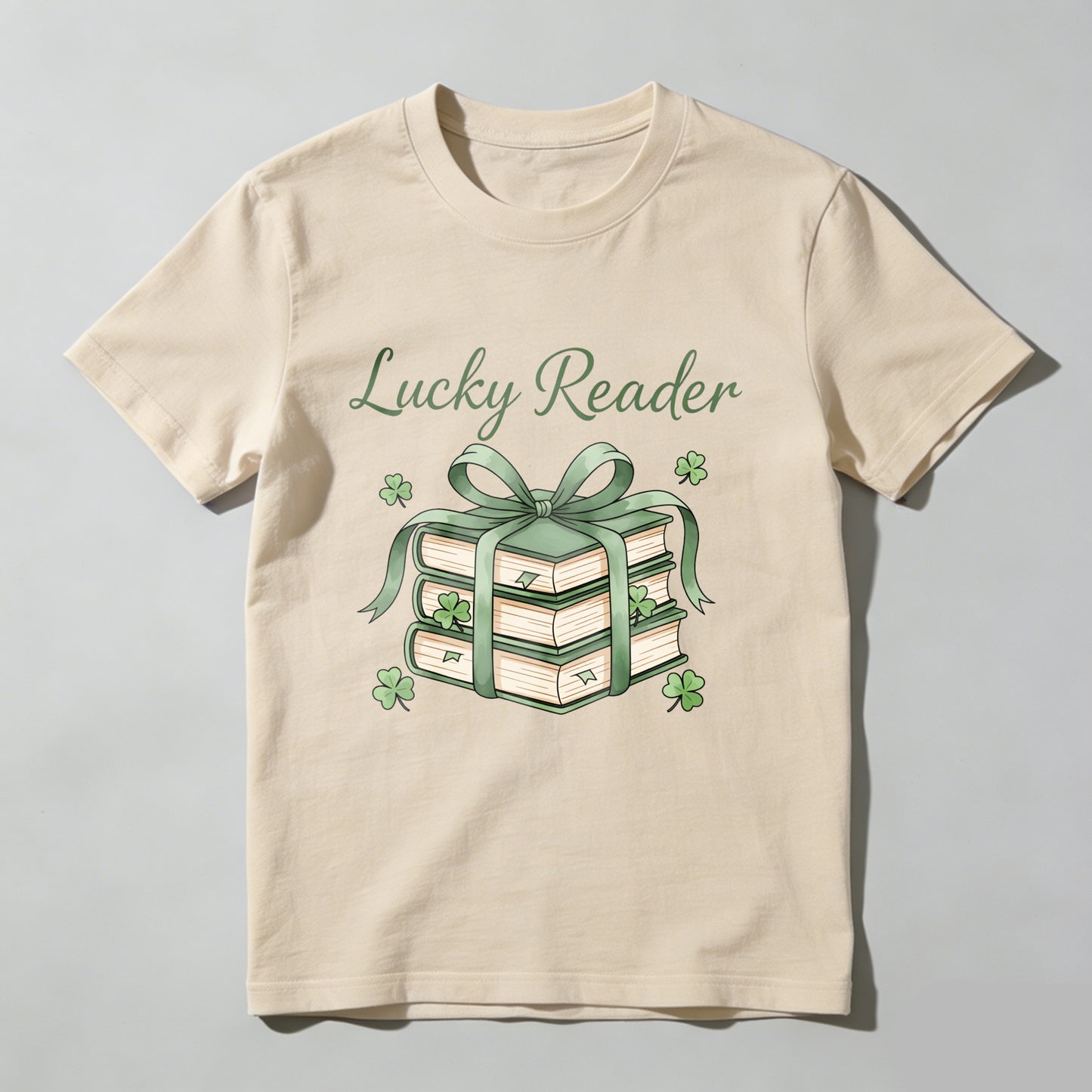 Wardrobecart Lucky Reader Books With Green Ribbon And Shamrocks Unisex Classic T-shirt