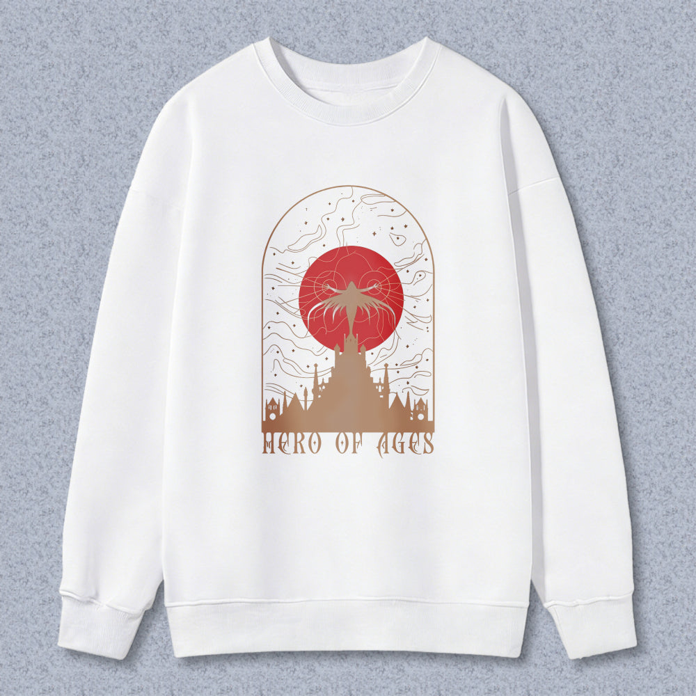Wardrobecart Hero Of Ages Red Sun And Castle Design Unisex Classic Sweatshirt