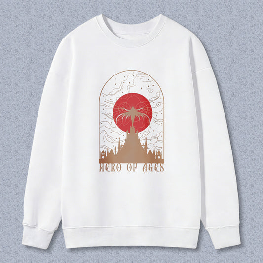 Wardrobecart Hero Of Ages Red Sun And Castle Design Unisex Classic Sweatshirt