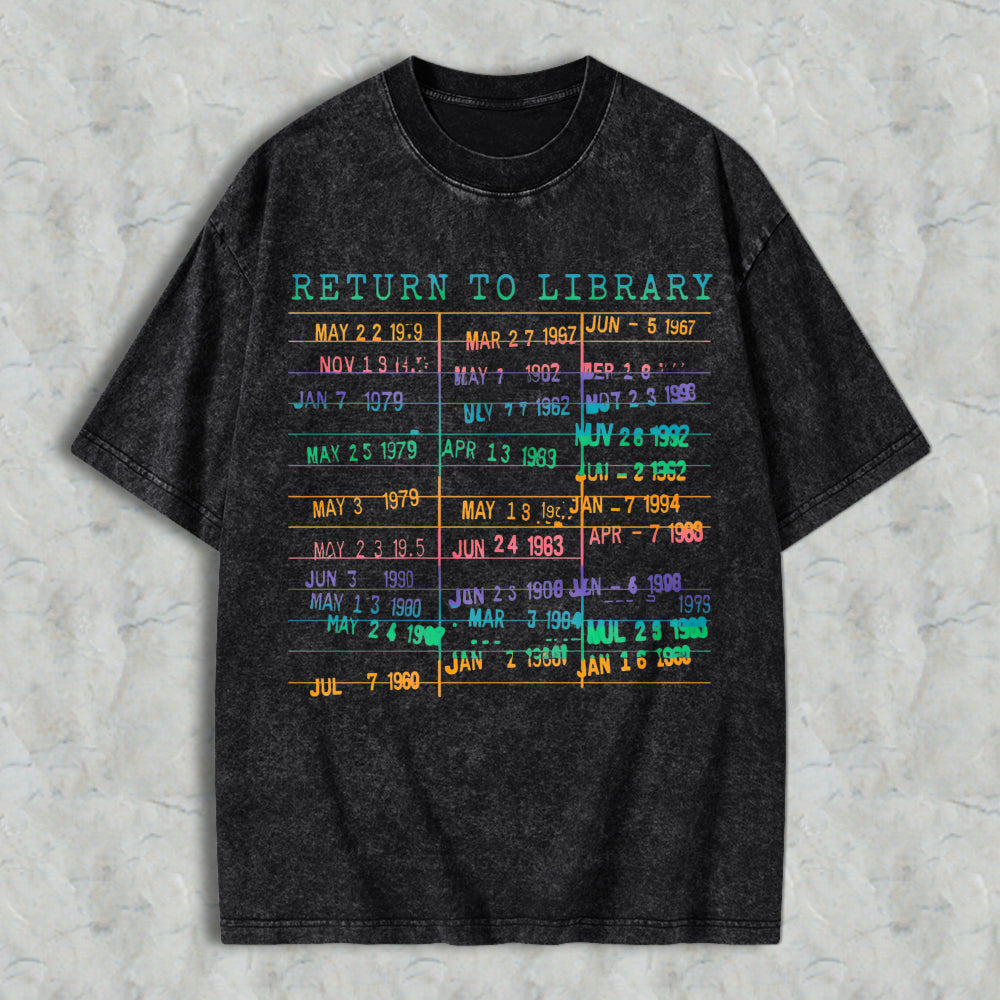 Wardrobecart Return To Library Date Stamp Design Unisex Washed T-shirt