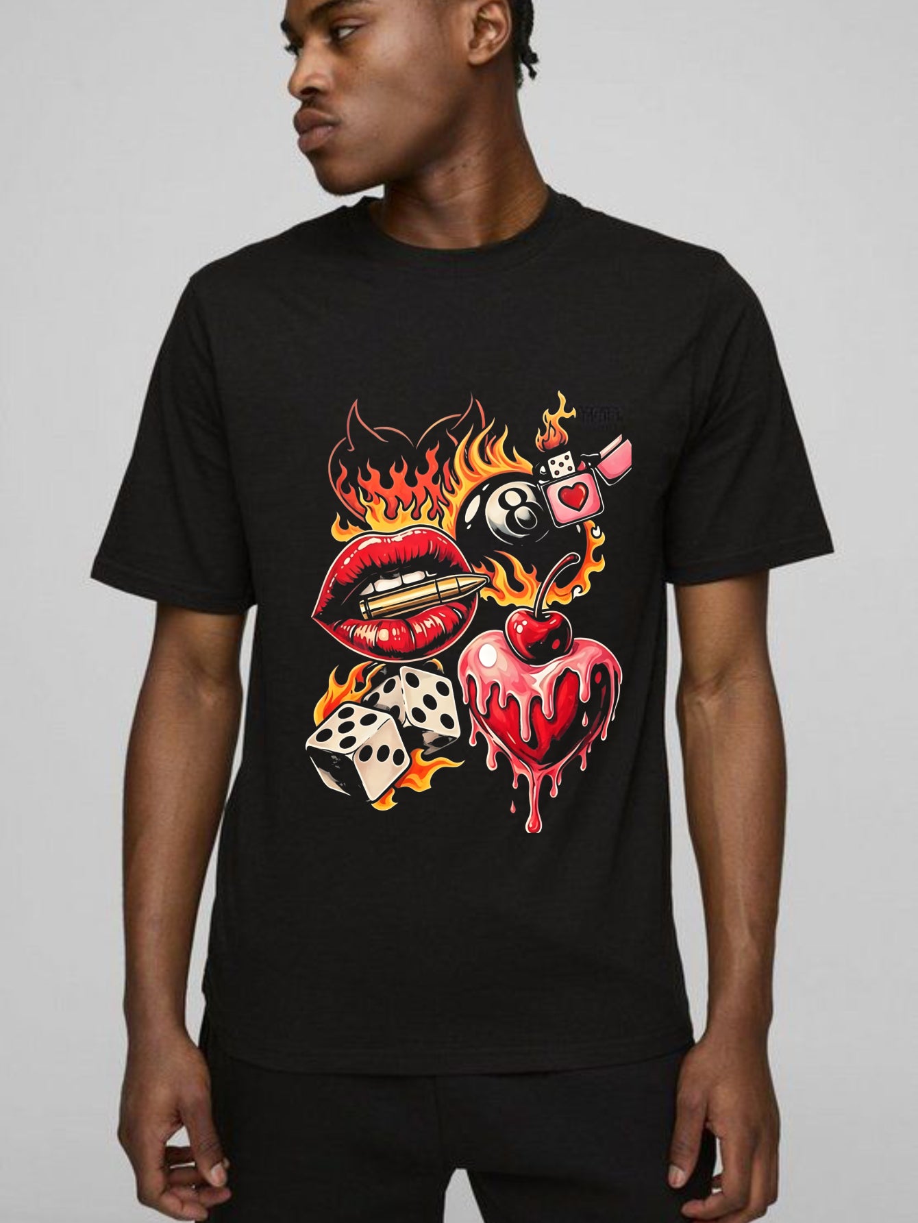 Flaming Lips Heart Dice And Eight Ball Tattoo Style T-shirt