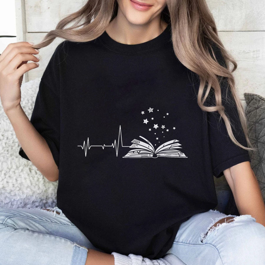 Wardrobecart Heartbeat Book Stars Pattern Print Unisex Classic T-shirt