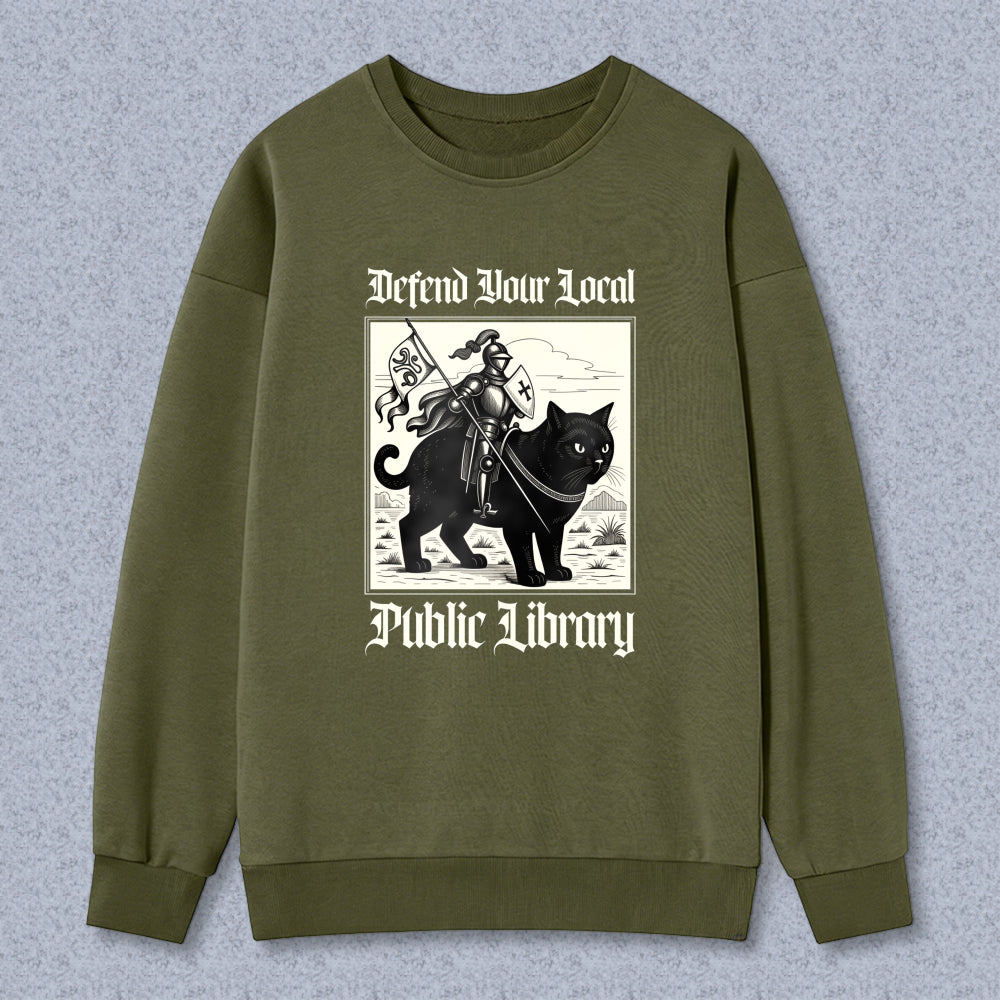 Wardrobecart Defend Your Local Public Library Cat Knight Unisex Classic Sweatshirt