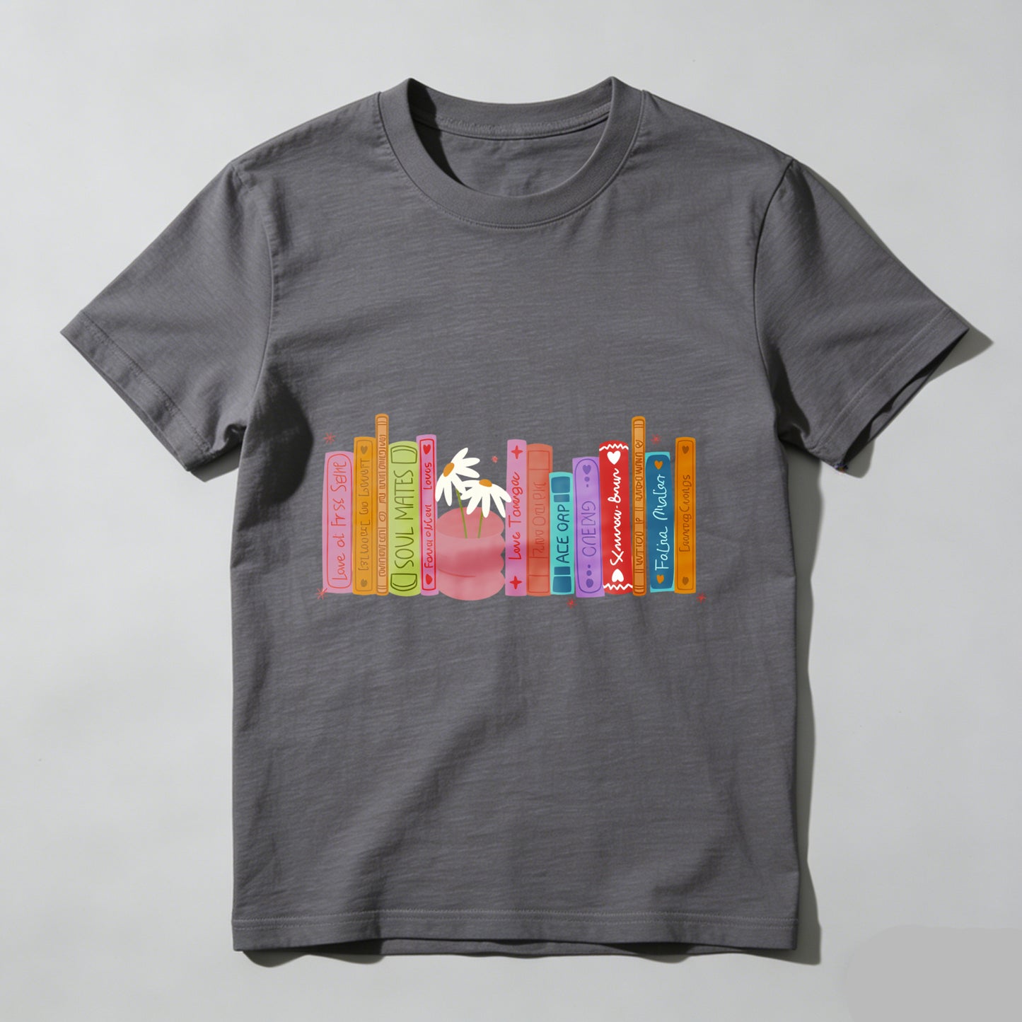 Wardrobecart Colorful Bookshelf With Potted Plant Unisex Classic T-shirt