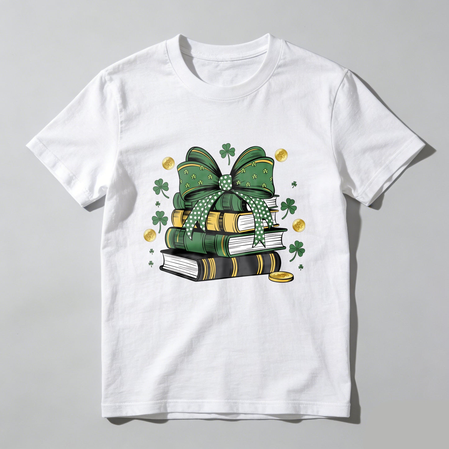 Wardrobecart Green Bow Books Clover Gold Coins Unisex Classic T-shirt