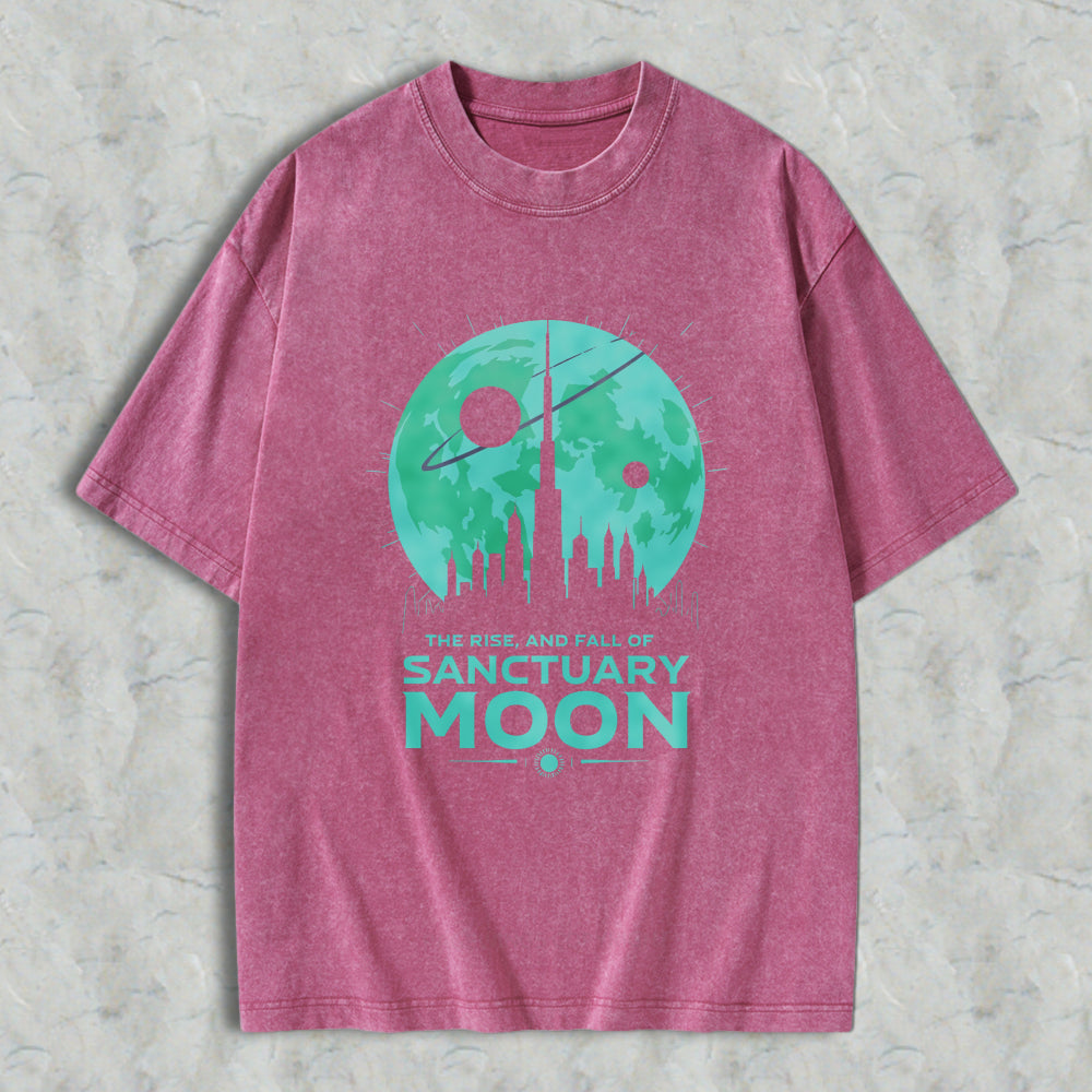 Wardrobecart Sanctuary Moon Cityscape With Planet And Satellite Design Unisex Washed T-shirt