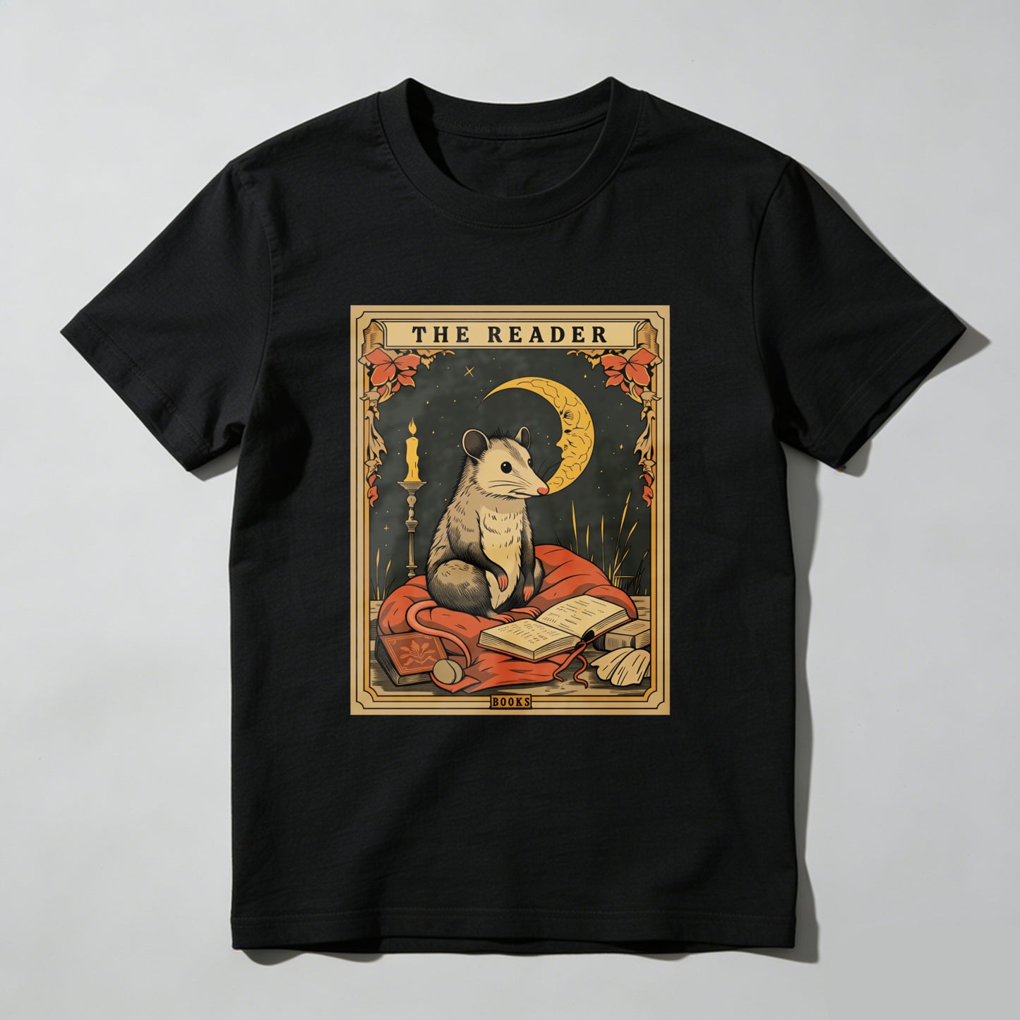 Wardrobecart The Reader Mouse Book Moon Candle Leaves Unisex Classic T-shirt